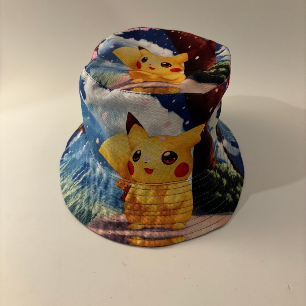 Pokemon Pikachu Reversible Bucket Hat Mens OSFM Blue Black Anime Gamer Hat